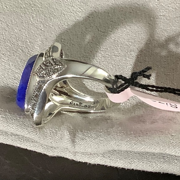 NEW MARC JEWELRY Blue Made In Thailand Sterling Silver Lapis Marcasite Ring - Picture 2 of 5